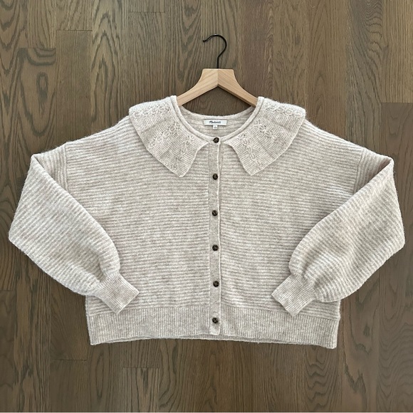 SOLD Madewell Pointelle Collar Sweater Alpaca Wool Cardigan Sweater Cream Large - Picture 8 of 8